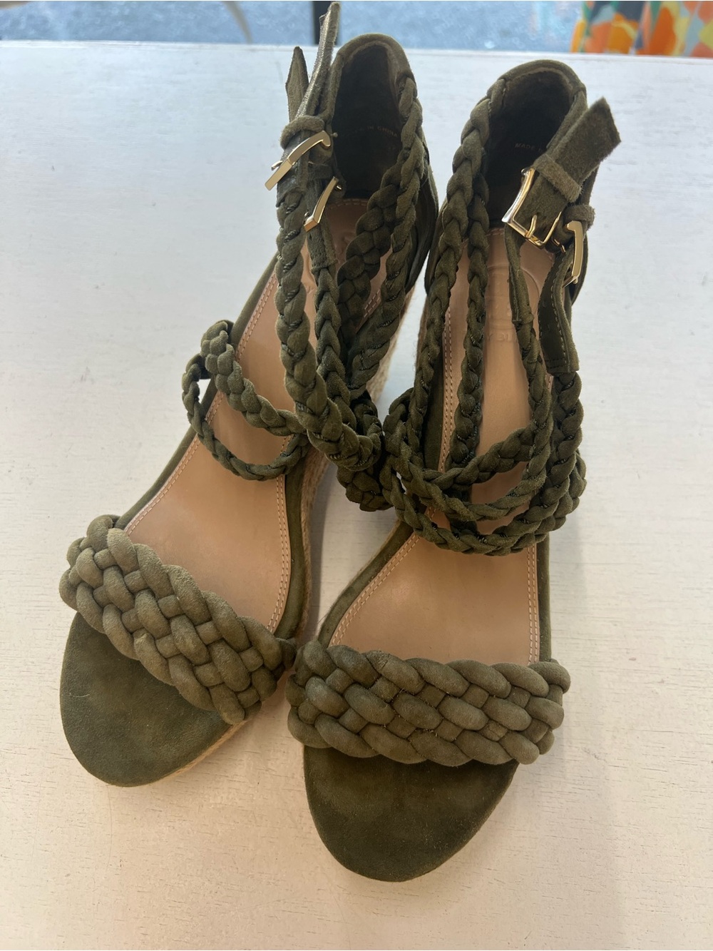 Tory Burch Olive Braided Suede Ankle-Strap Heels